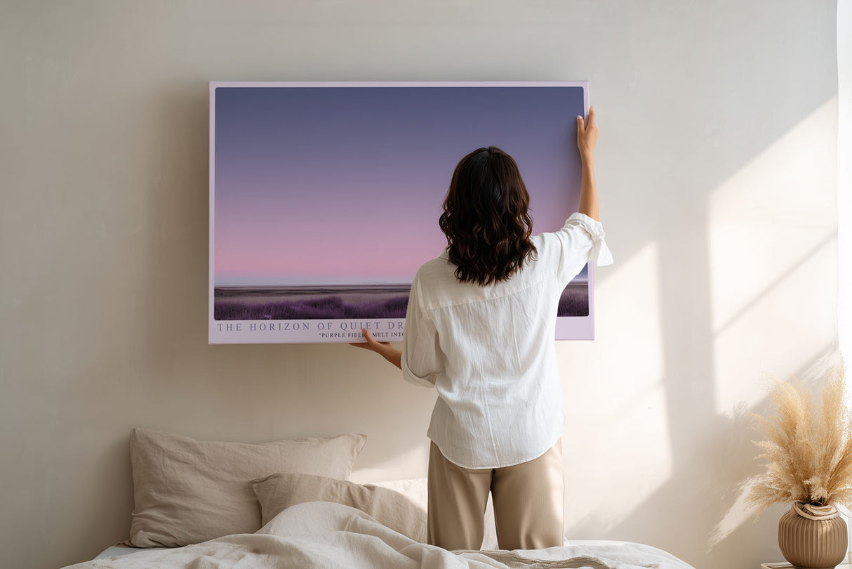 Paul Sinus Wandbild The Horizon of Quiet Dreams – Zarte Landschaft in Rosa- und Lilatönen, Symbol für Ruhe, Weite und die Stille des Morgens