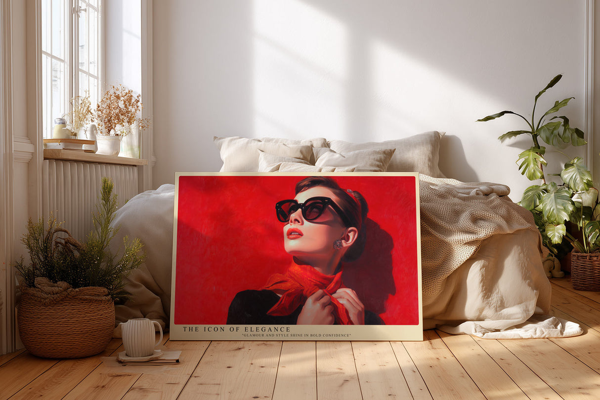 Paul Sinus Wandbild The Icon of Elegance stilvolles Porträt einer Frau in Rot mit Sonnenbrille und luxuriöser Ausstrahlung