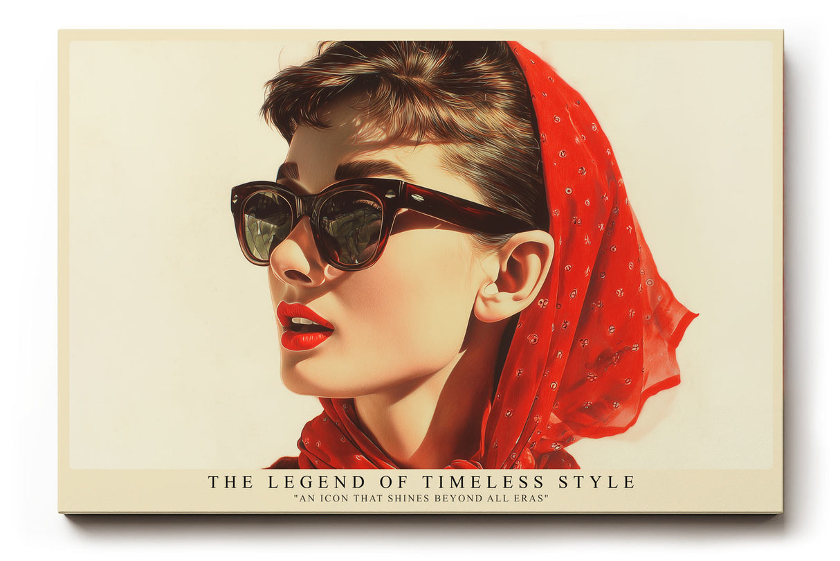 Paul Sinus Wandbild The Legend of Timeless Style Elegantes Retro-Porträt einer Frau mit rotem Tuch und Sonnenbrille – Symbol für klassischen Stil und ewige Schönheit.