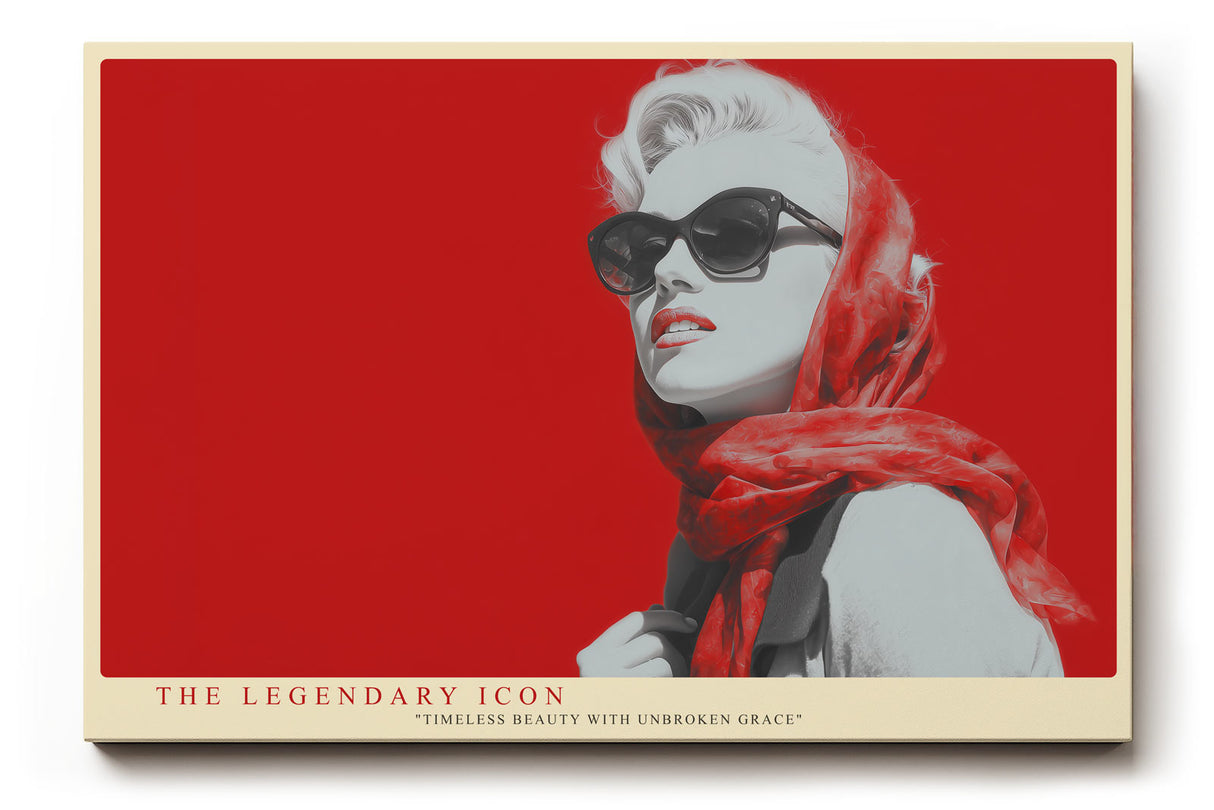 Paul Sinus Wandbild The Legendary Icon stilvolles Retro Porträt einer Frau mit Sonnenbrille und rotem Hintergrund für moderne Räume mit Glamour und Eleganz
