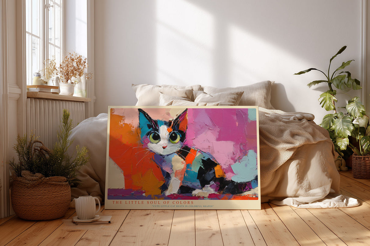 Paul Sinus Wandbild The Little Soul of Colors Cute Little Cat Rests in Colorful Shapes
