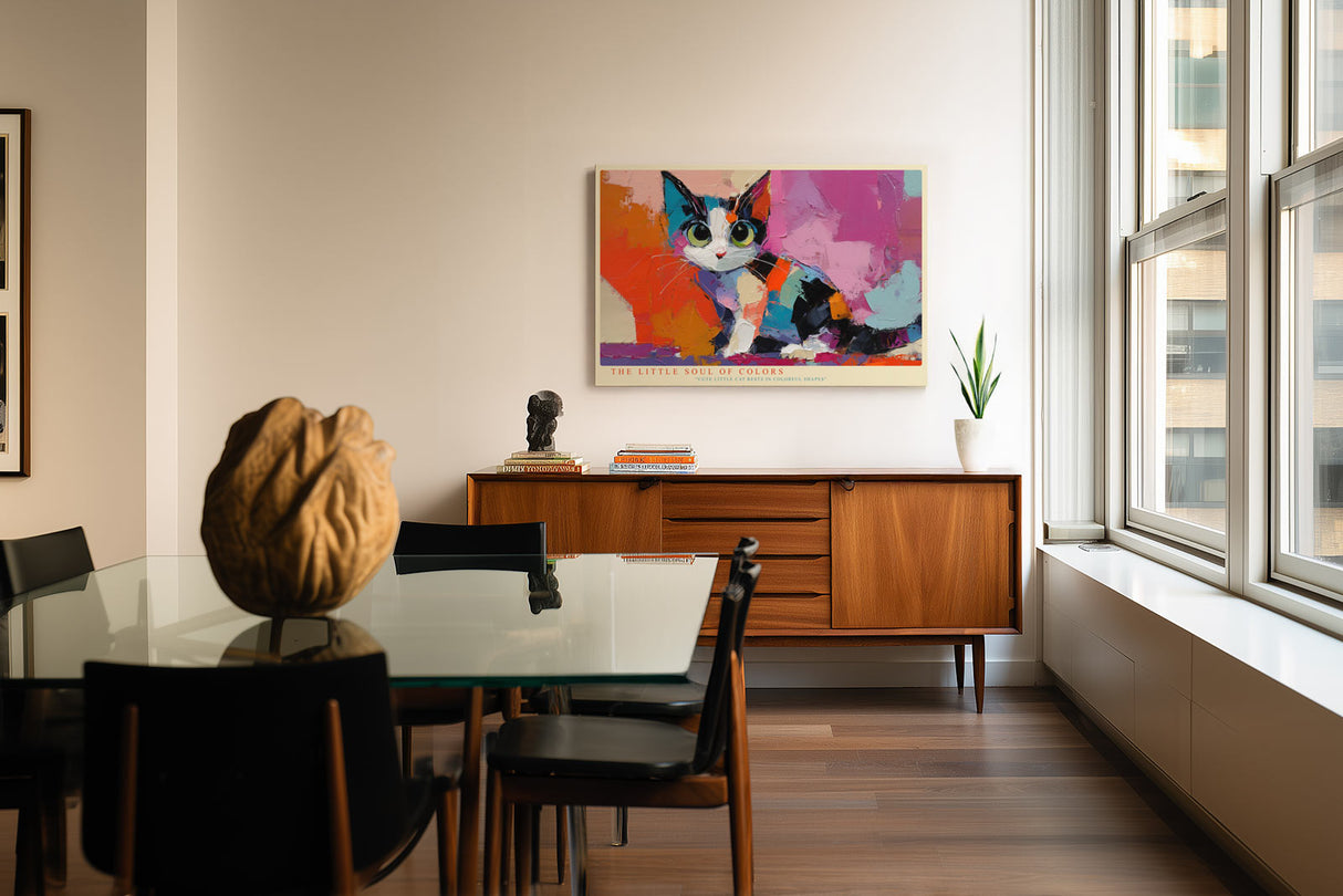 Paul Sinus Wandbild The Little Soul of Colors Cute Little Cat Rests in Colorful Shapes