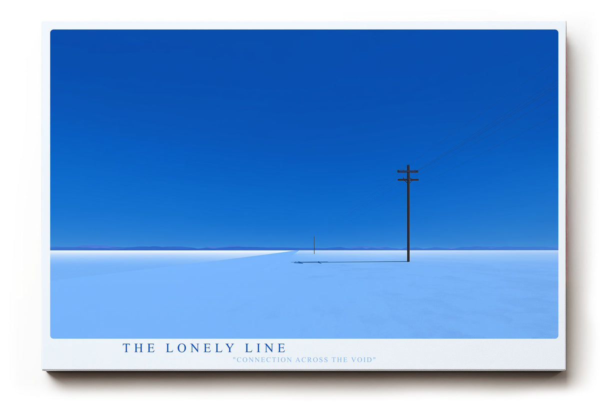 Paul Sinus Wandbild The Lonely Line minimalistisches Landschaftsmotiv mit Telefonleitung im Blau des Himmels für moderne Räume mit Klarheit und Ruhe