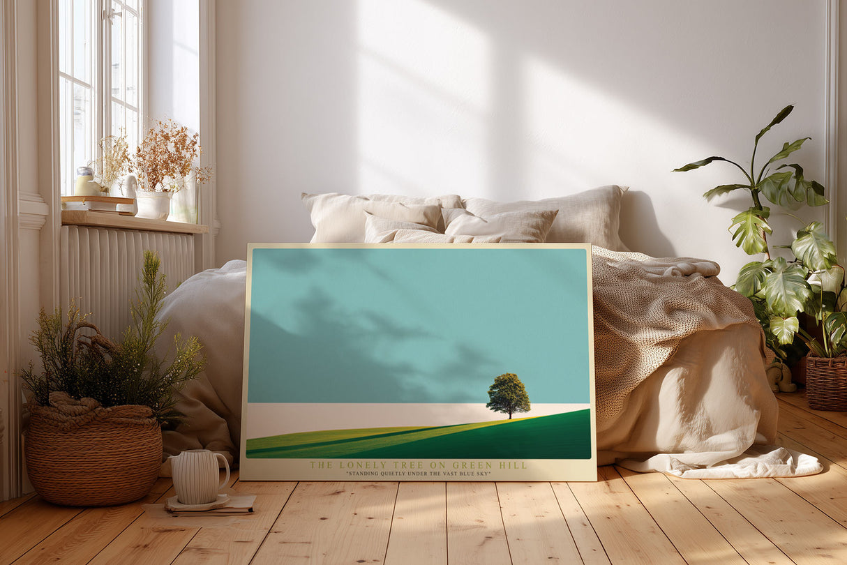 Paul Sinus Wandbild The Lonely Tree on Green Hill Standing Quietly Under the Vast Blue Sky
