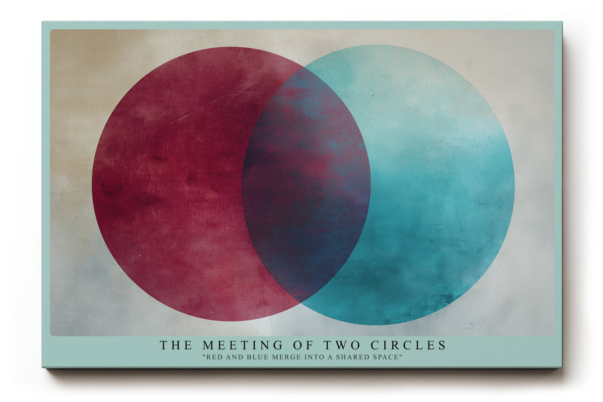 Paul Sinus Wandbild The Meeting of Two Circles minimalistisches Farbmotiv mit sich überschneidenden roten und blauen Kreisen