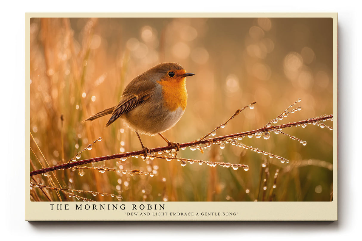 Paul Sinus Wandbild The Morning Robin – Zartes Rotkehlchen im goldenen Morgenlicht, Symbol für Hoffnung und den Beginn eines neuen Tages