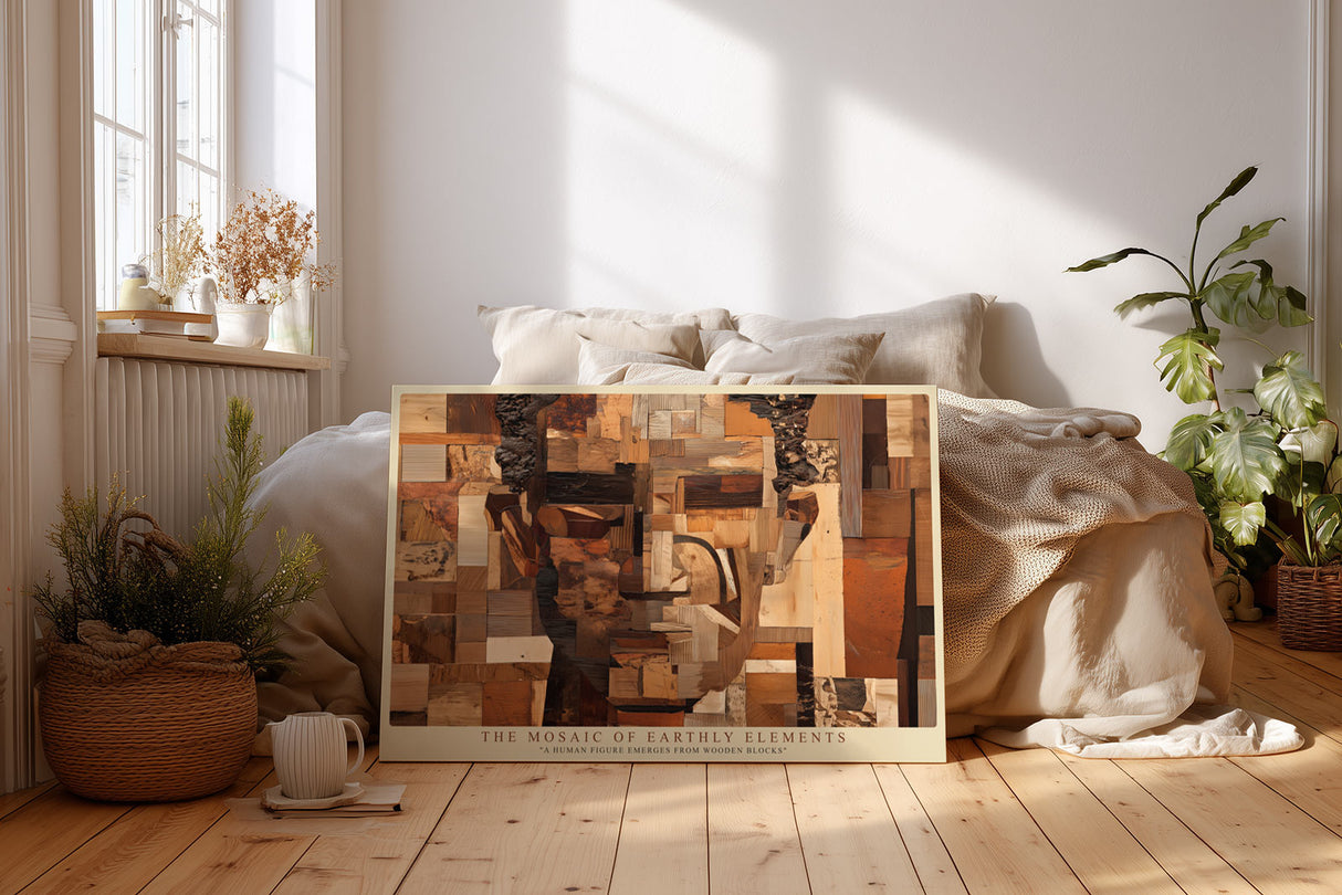 Paul Sinus Wandbild The Mosaic of Earthly Elements kunstvolles Porträt aus Holzstrukturen und natürlichen Farbtönen