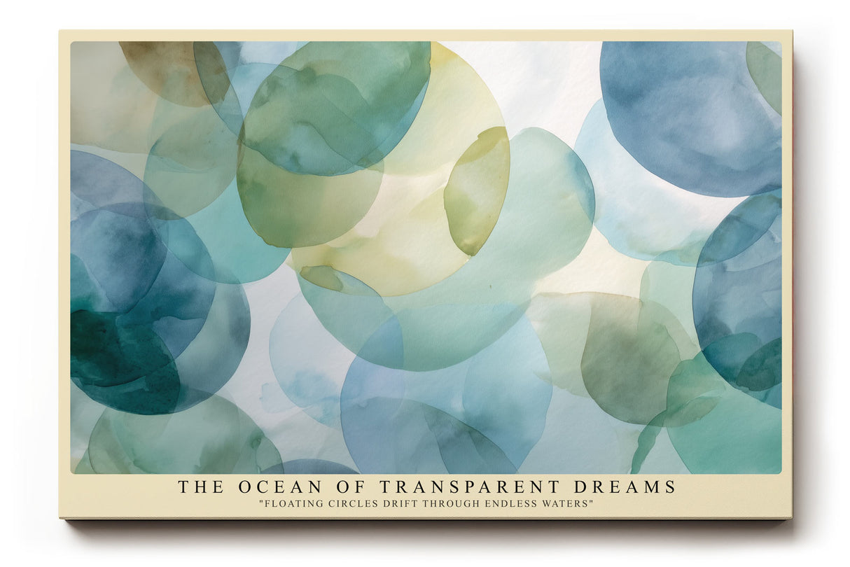 Paul Sinus Wandbild The Ocean of Transparent Dreams – schwebende Kreise in Grün- und Blautönen symbolisieren Ruhe, Weite und träumerische Leichtigkeit