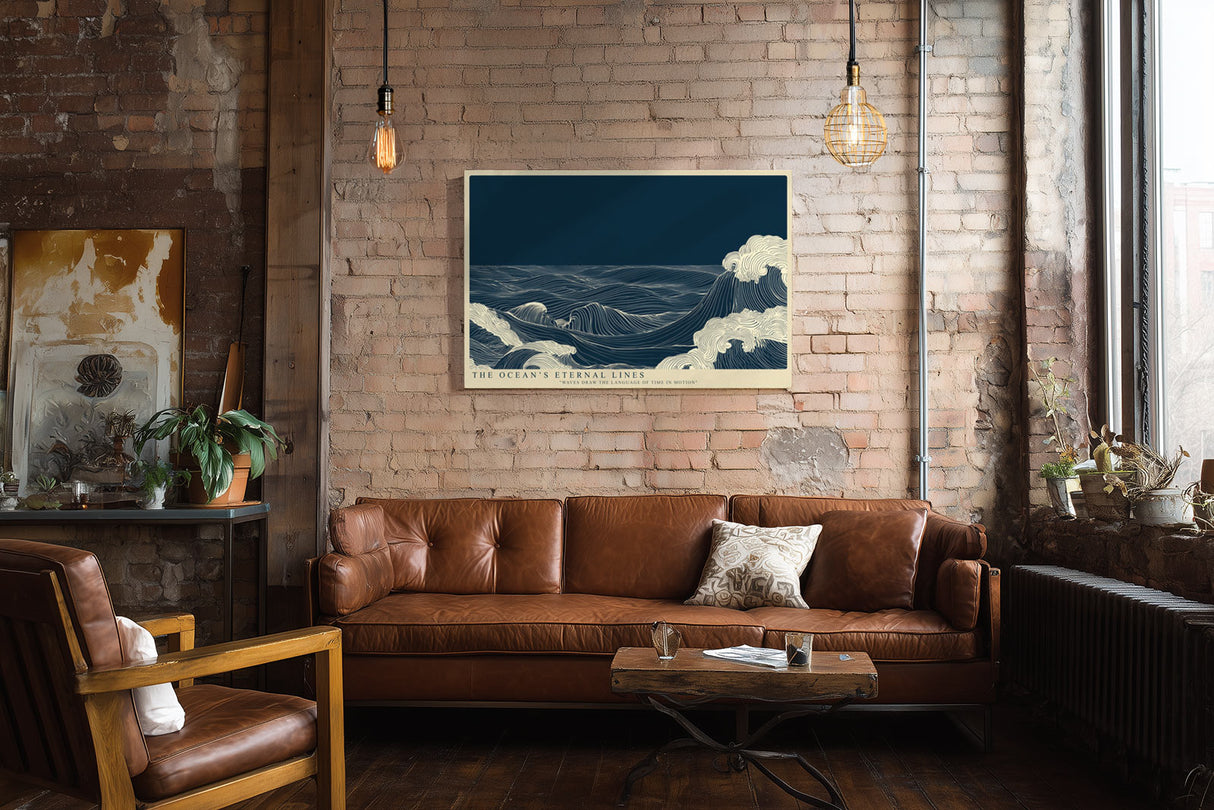 Paul Sinus Wandbild The Ocean’s Eternal Lines – Stilisiertes Wellenmotiv in Liniengrafik, Symbol für Bewegung, Rhythmus und die Unendlichkeit des Meeres