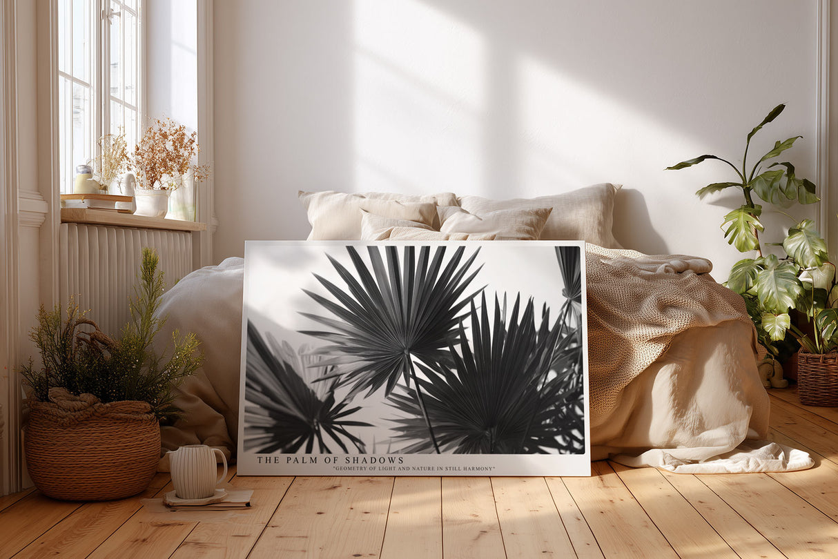 Paul Sinus Wandbild The Palm of Shadows – Geometrische Eleganz tropischer Formen in monochromer Ruhe – Stilvolles Wandbild mit grafischer Palmblattstruktur