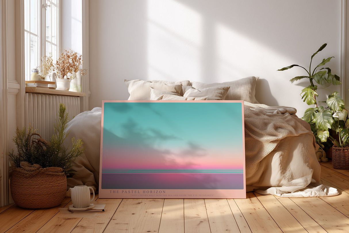 Paul Sinus Wandbild The Pastel Horizon farbintensives Landschaftsmotiv mit sanften Verläufen in Rosa und Türkis für moderne Räume voller Harmonie und Weite
