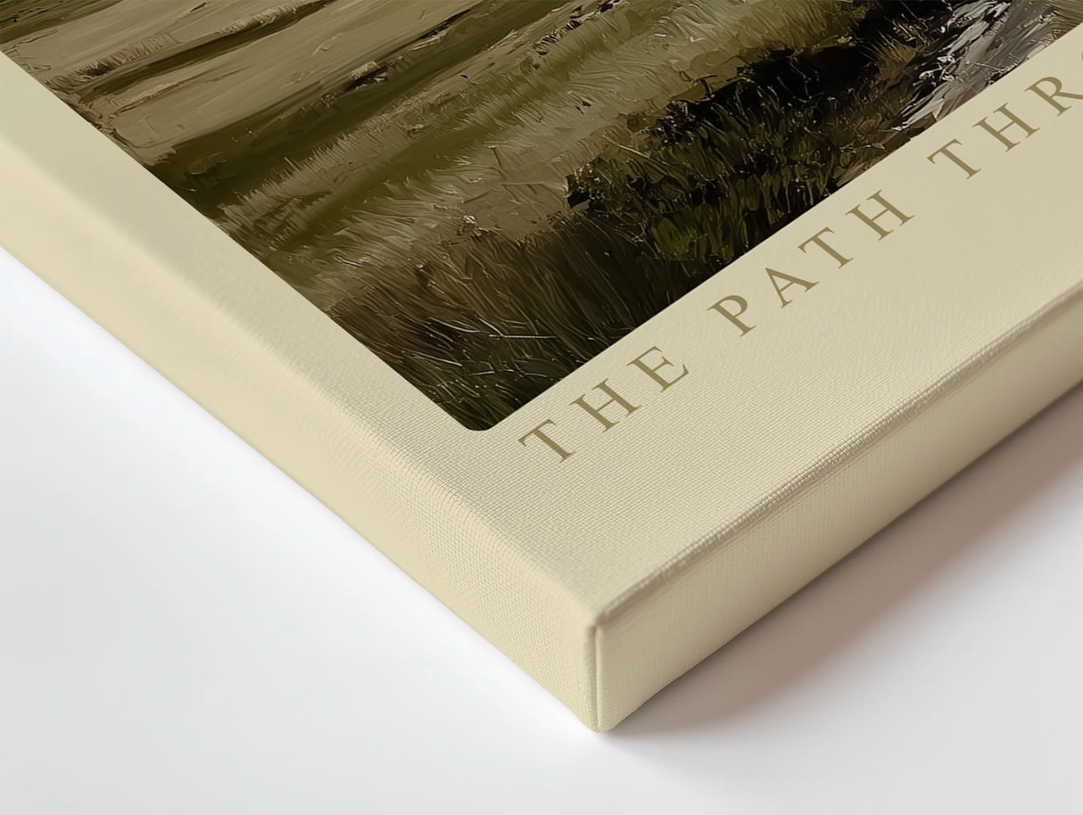 Paul Sinus Wandbild The Path Through the Valley Landschaftliches Meisterwerk mit dramatischem Himmel über einem weiten Tal, durchzogen von einem Bachlauf zum Meer.