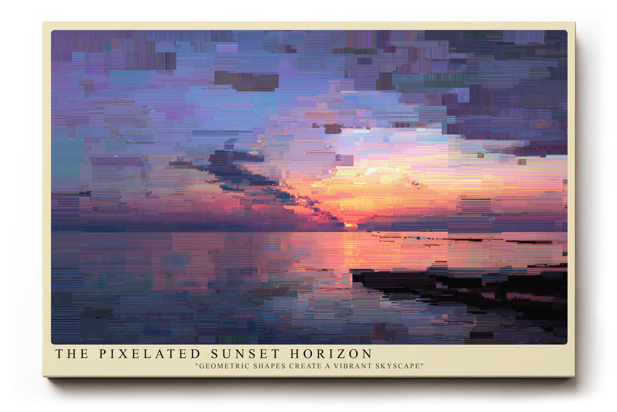 Paul Sinus Wandbild The Pixelated Sunset Horizon – Abstrakte Interpretation eines Sonnenuntergangs in geometrischen Farbflächen, Symbol für Moderne und Emotion