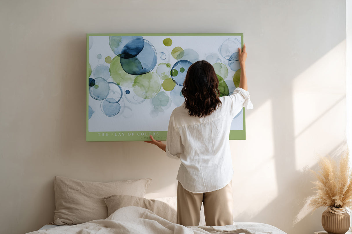 Paul Sinus Wandbild The Play of Colors – abstrakte Komposition aus Kreisen in Blau und Grün symbolisiert Leichtigkeit und kreative Balance