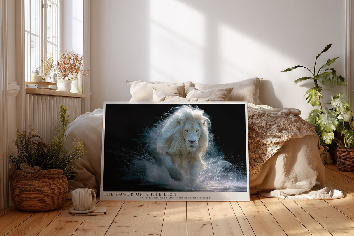 Paul Sinus Wandbild The Power of White Lion – Majestätische Stärke in Licht und Bewegung