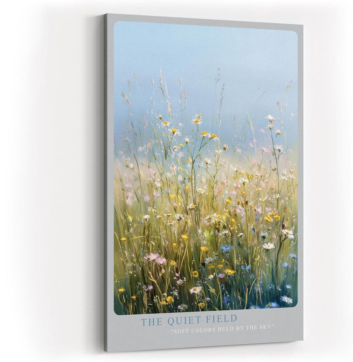 Paul Sinus Wandbild in 40x60cm The Quiet Field Sanfte Wildblumenwiese in Pastellfarben unter klarem Himmel für ruhige und harmonische Raumakzente