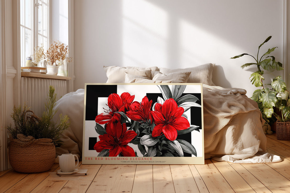 Paul Sinus Wandbild The Red Blooming Elegance – Ausdrucksstarkes Blütenmotiv in kräftigem Rot auf kontrastreichem Hintergrund, Symbol für Leidenschaft und Stärke