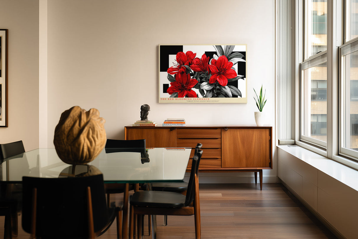 Paul Sinus Wandbild The Red Blooming Elegance – Ausdrucksstarkes Blütenmotiv in kräftigem Rot auf kontrastreichem Hintergrund, Symbol für Leidenschaft und Stärke