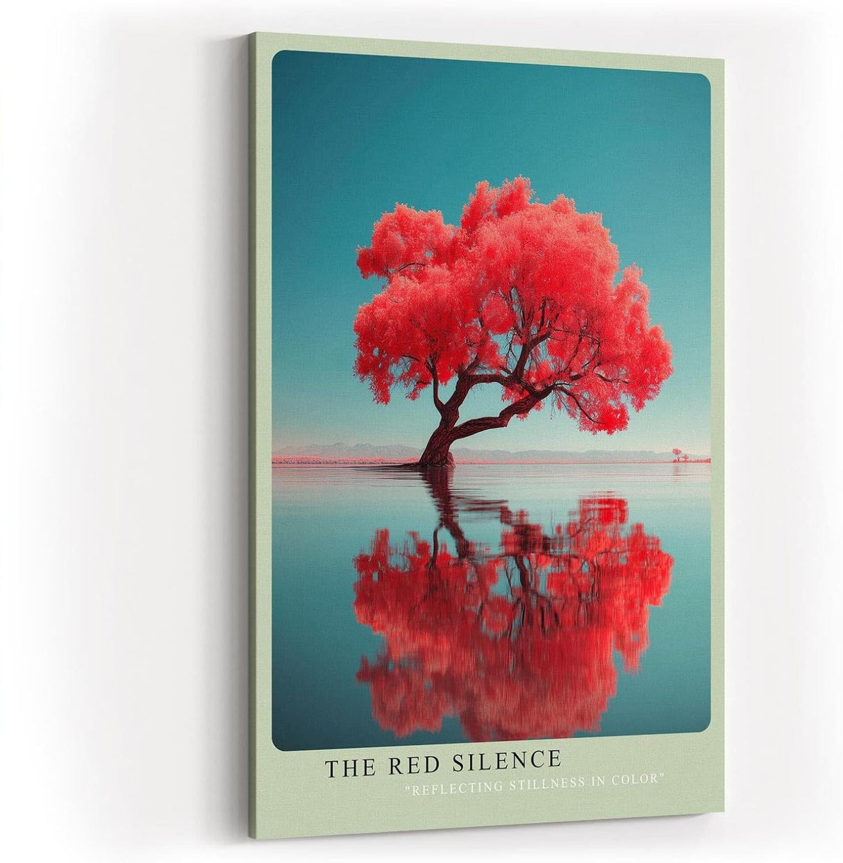 Paul Sinus Wandbild in 40x60cm The Red Silence – leuchtend roter Baum im Wasser mit Spiegelung, moderne Naturfotokunst