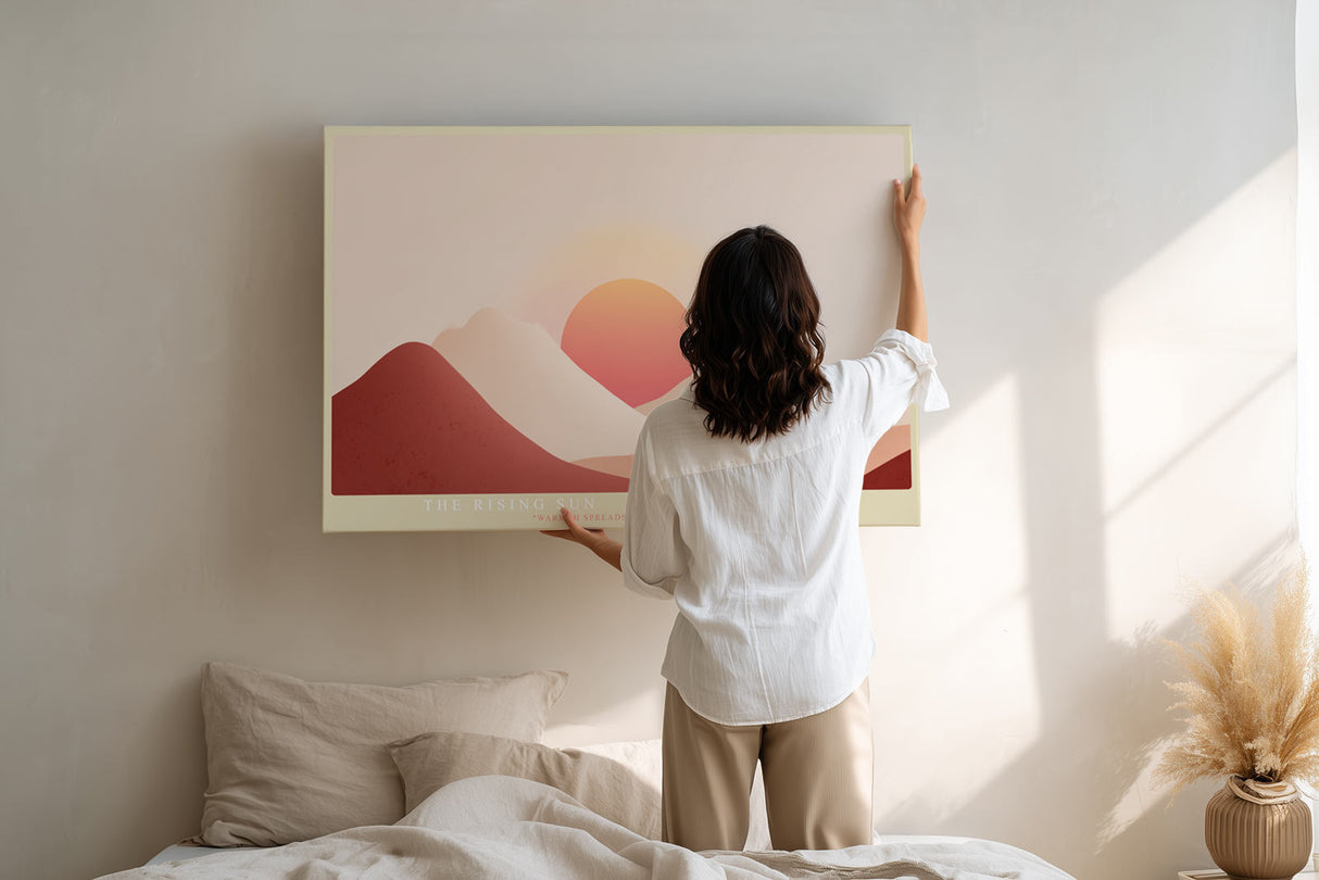 Paul Sinus Wandbild The Rising Sun minimalistisches Landschaftsmotiv mit Sonne und Bergen in warmen Tönen für moderne Räume mit harmonischer Atmosphäre