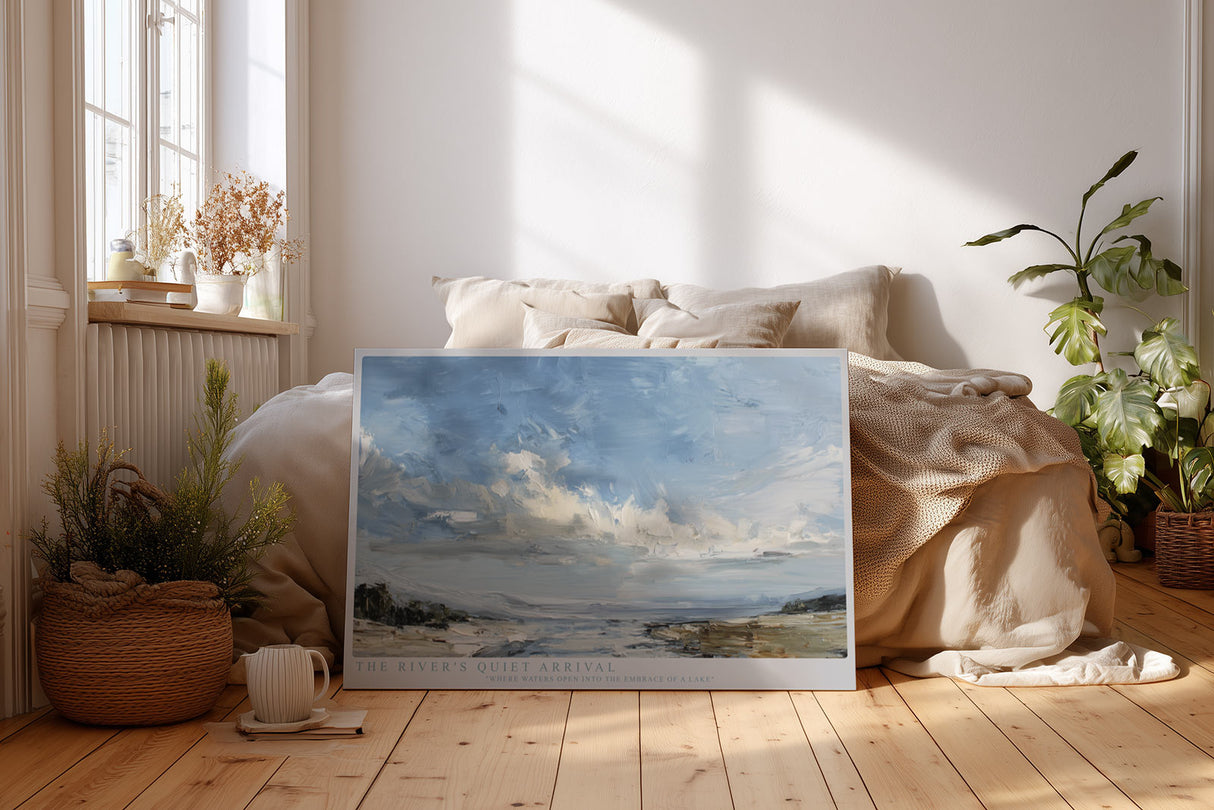 Paul Sinus Wandbild The River’s Quiet Arrival – Friedvolle Landschaft in zarten Blautönen und sanfter Bewegung
