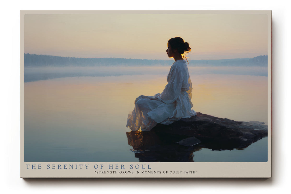 Paul Sinus Wandbild The Serenity of Her Soul meditative Frauenfigur am See in sanftem Morgenlicht für ruhige und harmonische Wohnräume