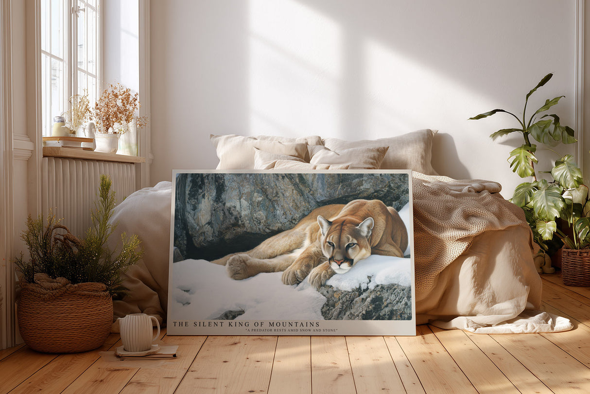 Paul Sinus Wandbild The Silent King of Mountains Resting Predator Amid Snow and Stone