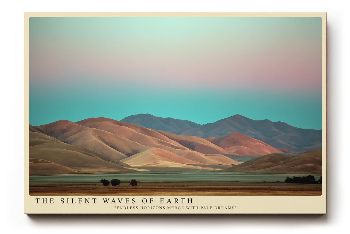 Paul Sinus Wandbild The Silent Waves of Earth – sanfte Hügel unter Pastellhimmel in harmonischen Erdtönen, naturinspiriertes Landschaftsmotiv für ruhige Raumgestaltung