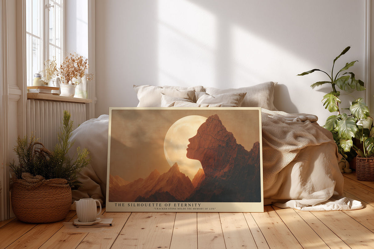 Paul Sinus Wandbild The Silhouette of Eternity – Frauensilhouette im Felsen symbolisiert Vergänglichkeit, Stärke und die Verbindung zwischen Mensch und Natur