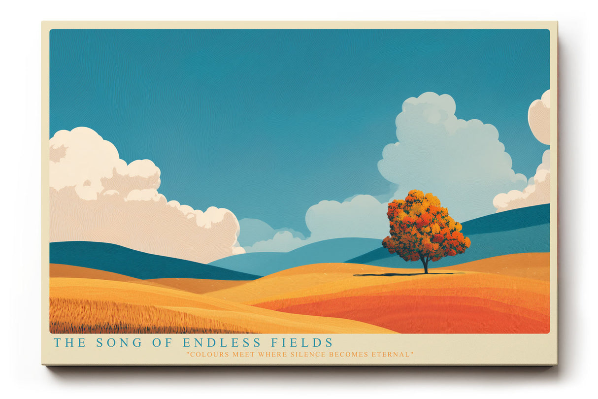 Paul Sinus Wandbild The Song of Endless Fields Poetische Landschaft mit weitem Horizont und goldenem Feld unter blauem Himmel – Sinnbild für Freiheit und Stille.