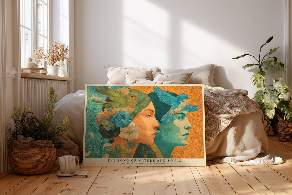 Paul Sinus Wandbild The Song of Nature and Souls Two Faces United by Flowers and Birds