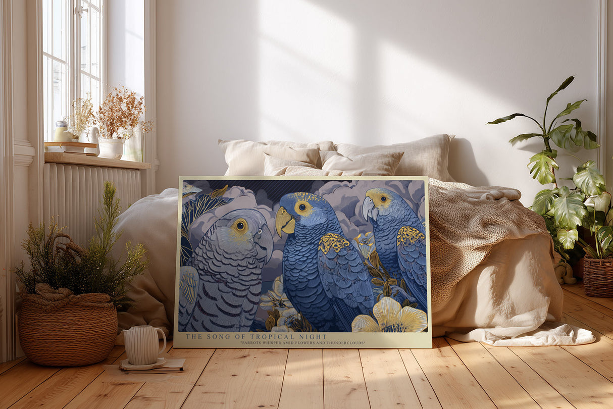 Paul Sinus Wandbild The Song of Tropical Night Blue Parrots in Moonlight