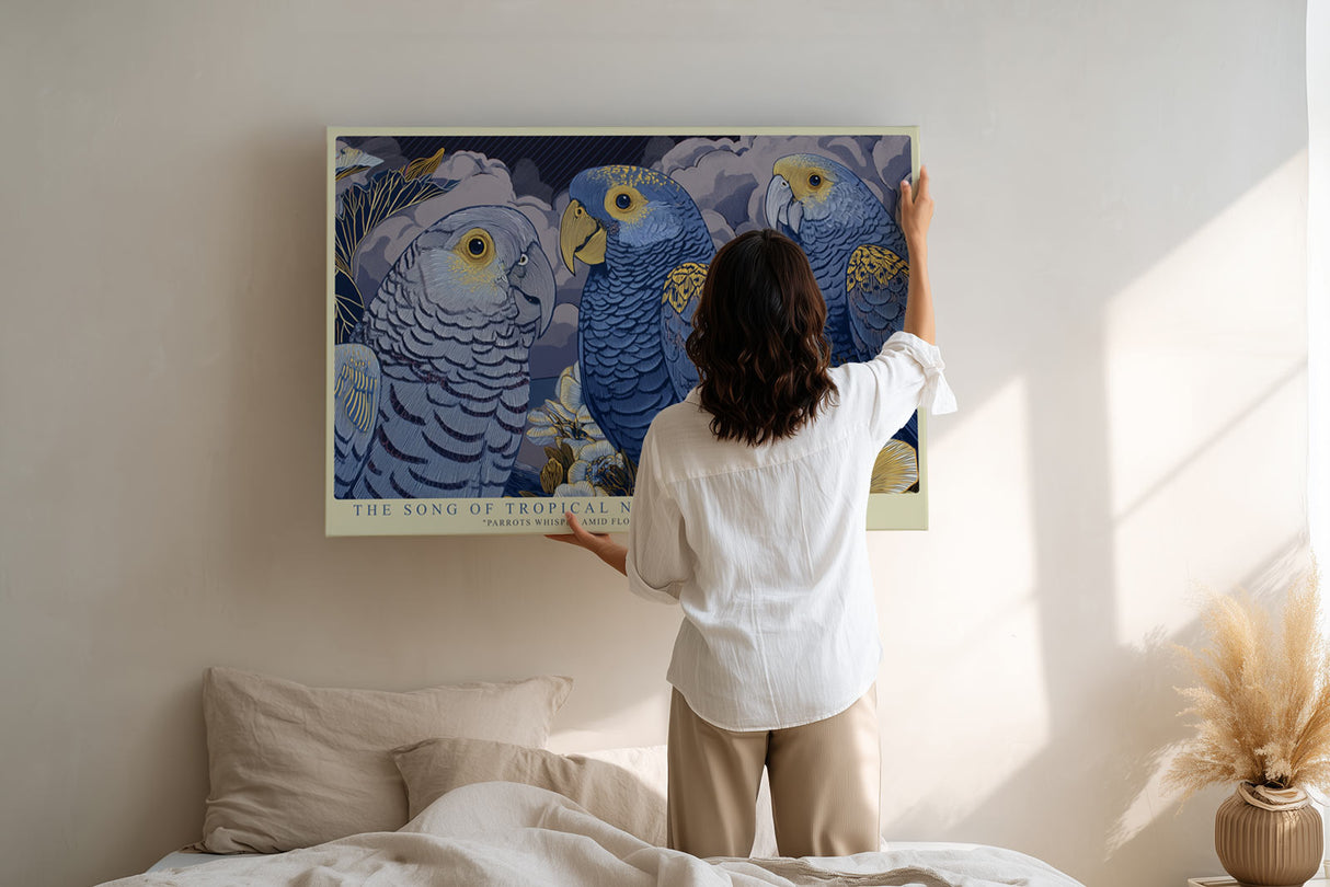 Paul Sinus Wandbild The Song of Tropical Night Blue Parrots in Moonlight
