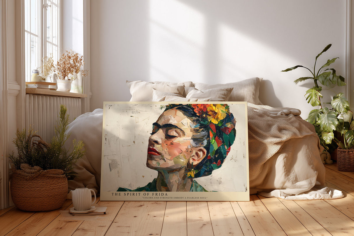 Paul Sinus Wandbild The Spirit of Frida – farbenstarkes Porträt einer Frau in Collagenoptik symbolisiert Mut, Individualität und kreative Stärke