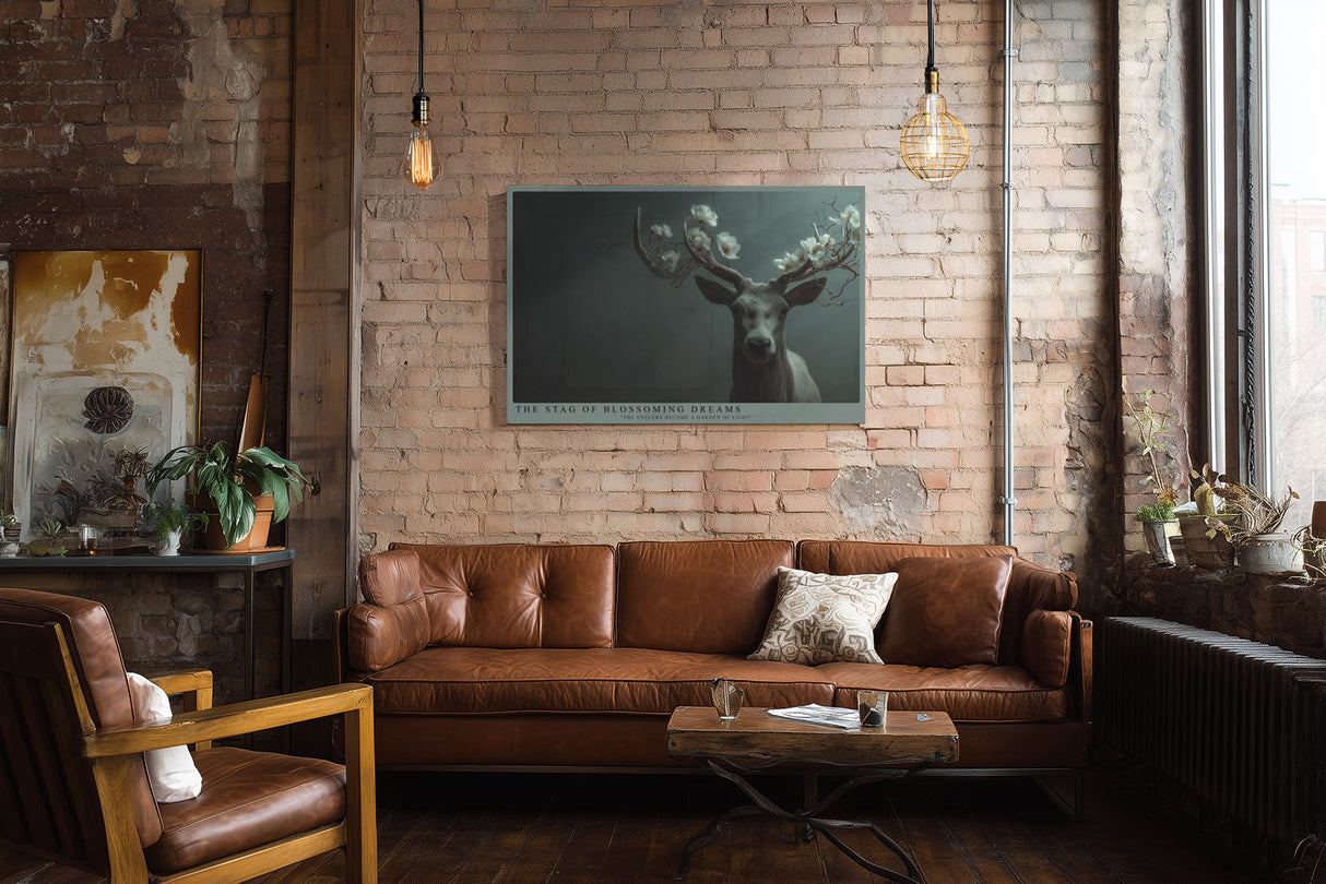 Paul Sinus Wandbild The Stag of Blossoming Dreams – Majestätischer Hirsch mit blühendem Geweih in mystischem Licht