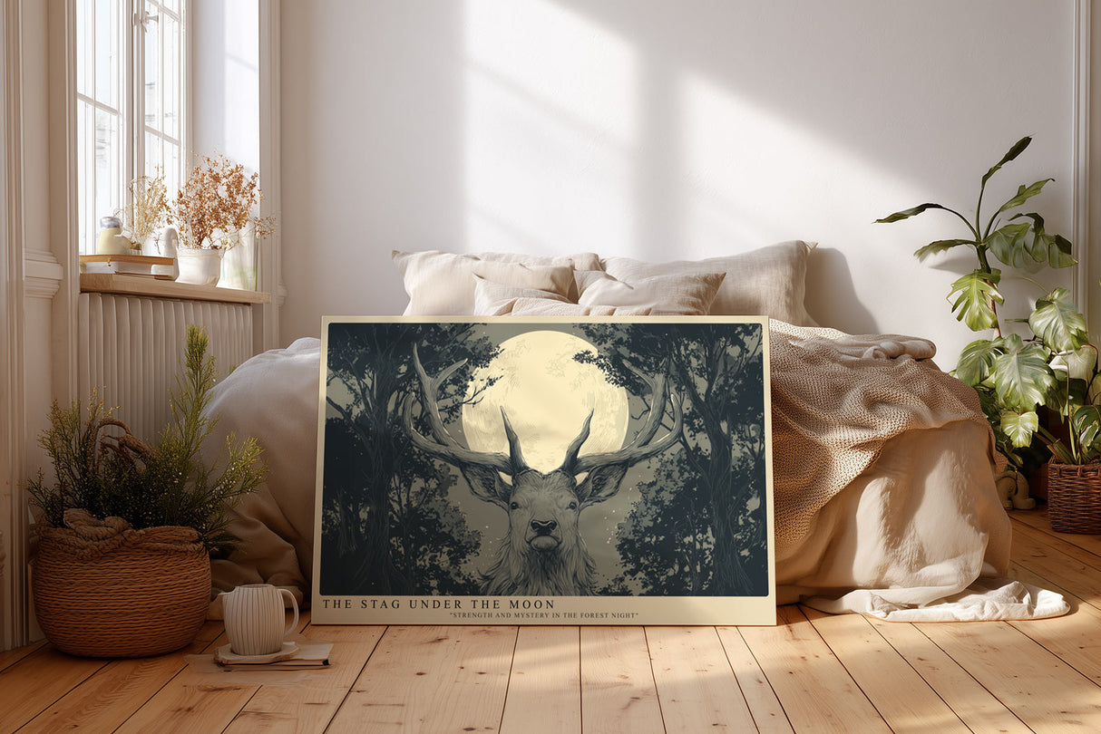 Paul Sinus Wandbild The Stag Under the Moon – Majestätischer Hirsch im Mondlicht – Mystisches Wandbild mit Symbolkraft und natürlicher Stärke.