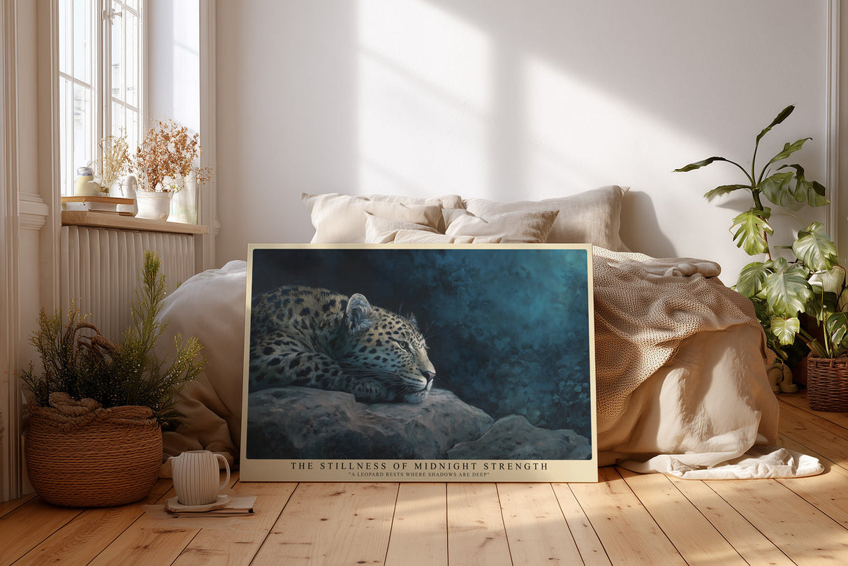 Paul Sinus Wandbild The Stillness of Midnight Strength majestätisches Tiermotiv mit ruhendem Leoparden im nächtlichen Licht