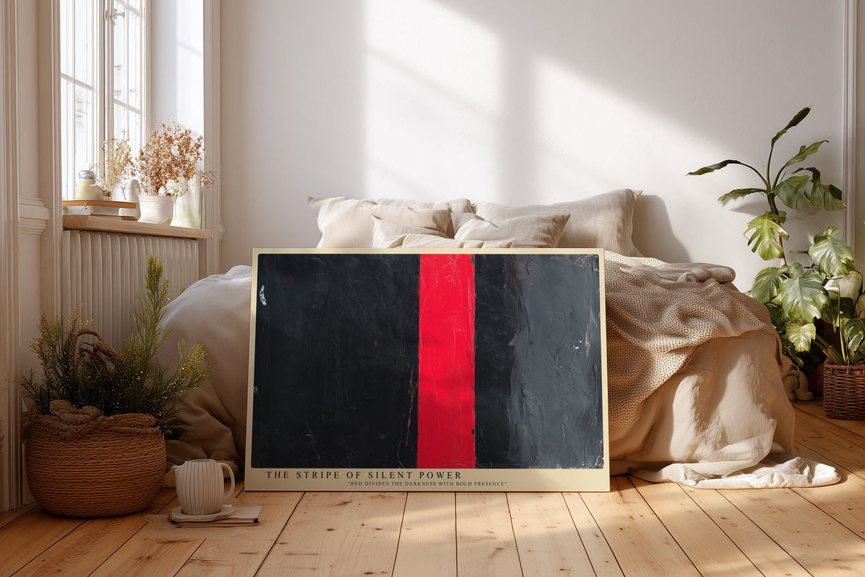 Paul Sinus Wandbild The Stripe of Silent Power abstraktes Motiv mit kräftigem roten Streifen auf dunklem Hintergrund