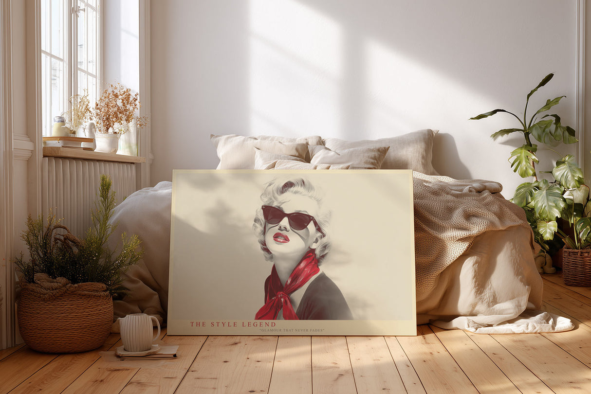 Paul Sinus Wandbild The Style Legend klassisches Porträt einer Frau mit rotem Schal und Sonnenbrille im Retro-Stil für moderne Wohnräume voller Eleganz und Glamour