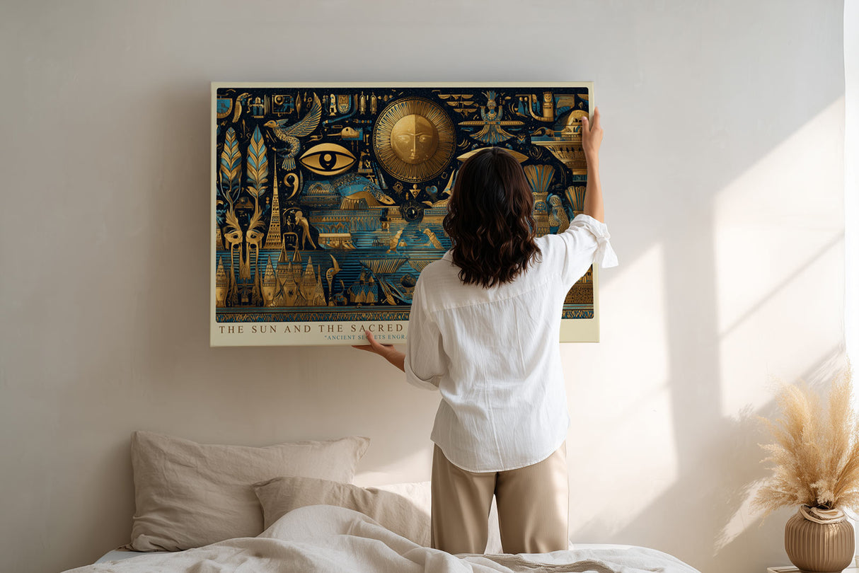 Paul Sinus Wandbild The Sun and the Sacred Eye Egyptian Symbolism in Gold and Blue