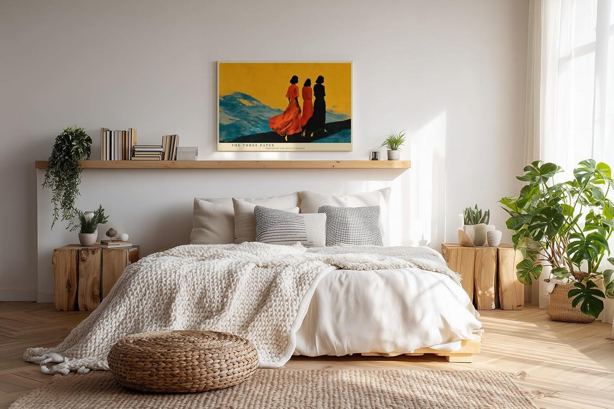 Paul Sinus Wandbild 120x80cm The Three Fates moderne Kunst Silhouetten Frauen Landschaft Poster für Wohnzimmer Schlafzimmer Büro