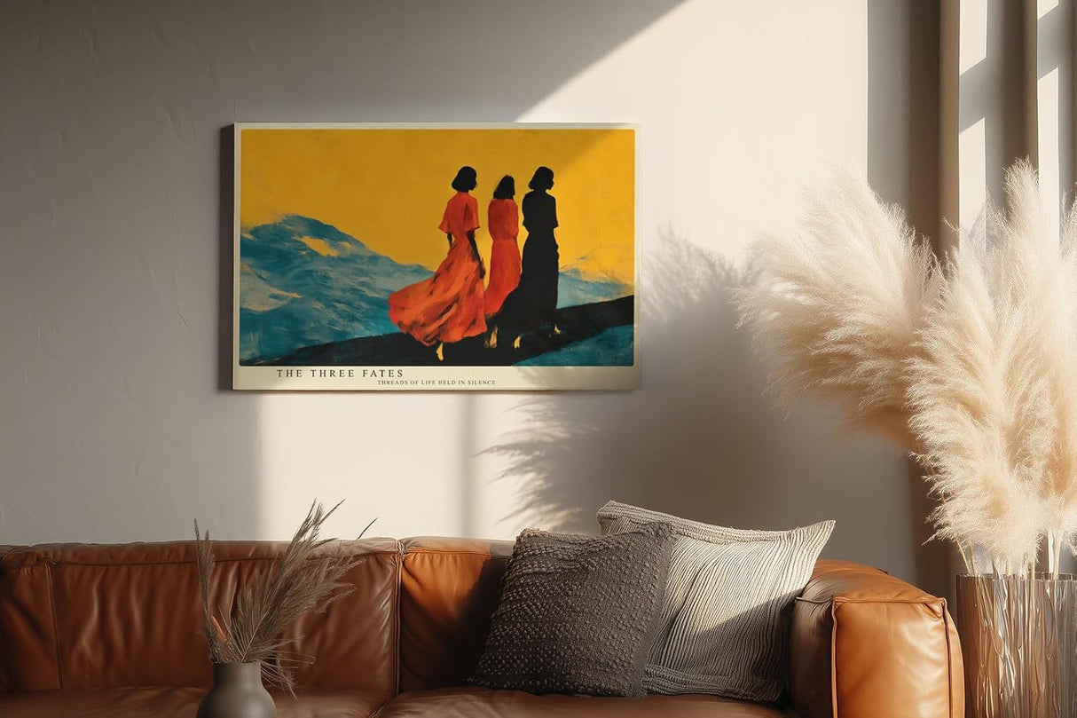 Paul Sinus Wandbild 120x80cm The Three Fates moderne Kunst Silhouetten Frauen Landschaft Poster für Wohnzimmer Schlafzimmer Büro
