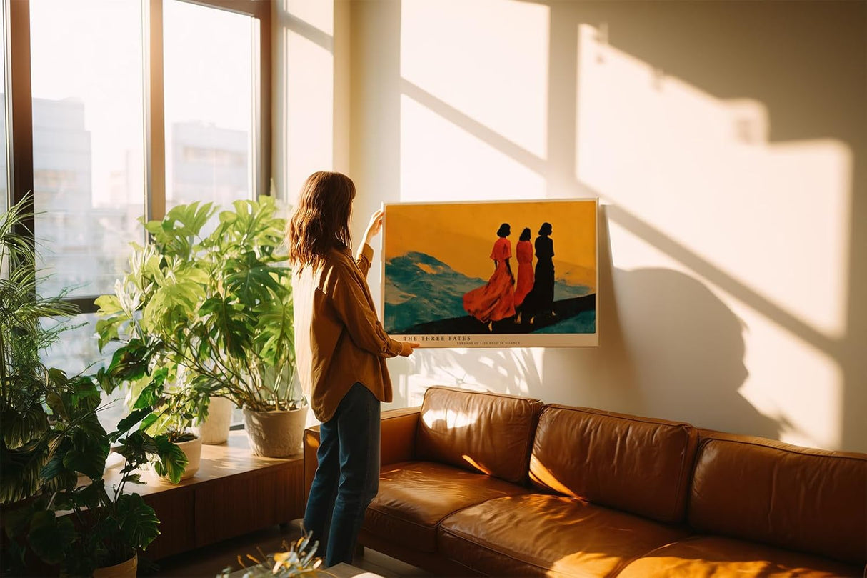 Paul Sinus Wandbild 120x80cm The Three Fates moderne Kunst Silhouetten Frauen Landschaft Poster für Wohnzimmer Schlafzimmer Büro