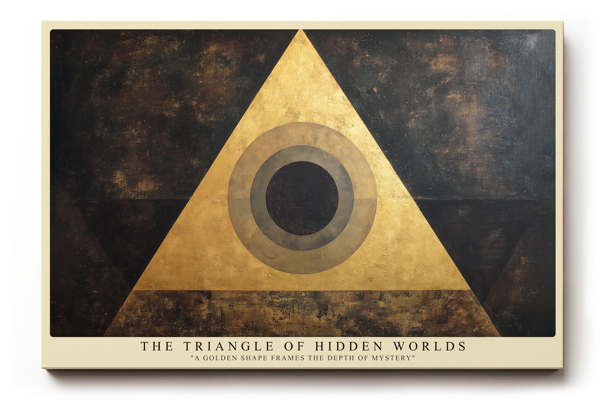 Paul Sinus Wandbild The Triangle of Hidden Worlds geometrisches Kunstmotiv mit goldenem Dreieck und Kreissymbol
