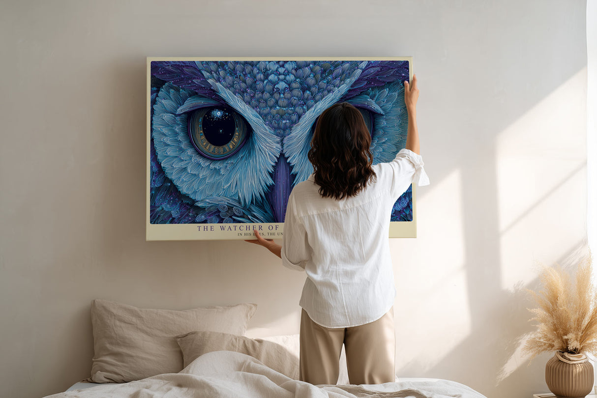Paul Sinus Wandbild The Watcher of Midnight Hours Mystical Owl with Deep Blue Gaze and Celestial Symbolism