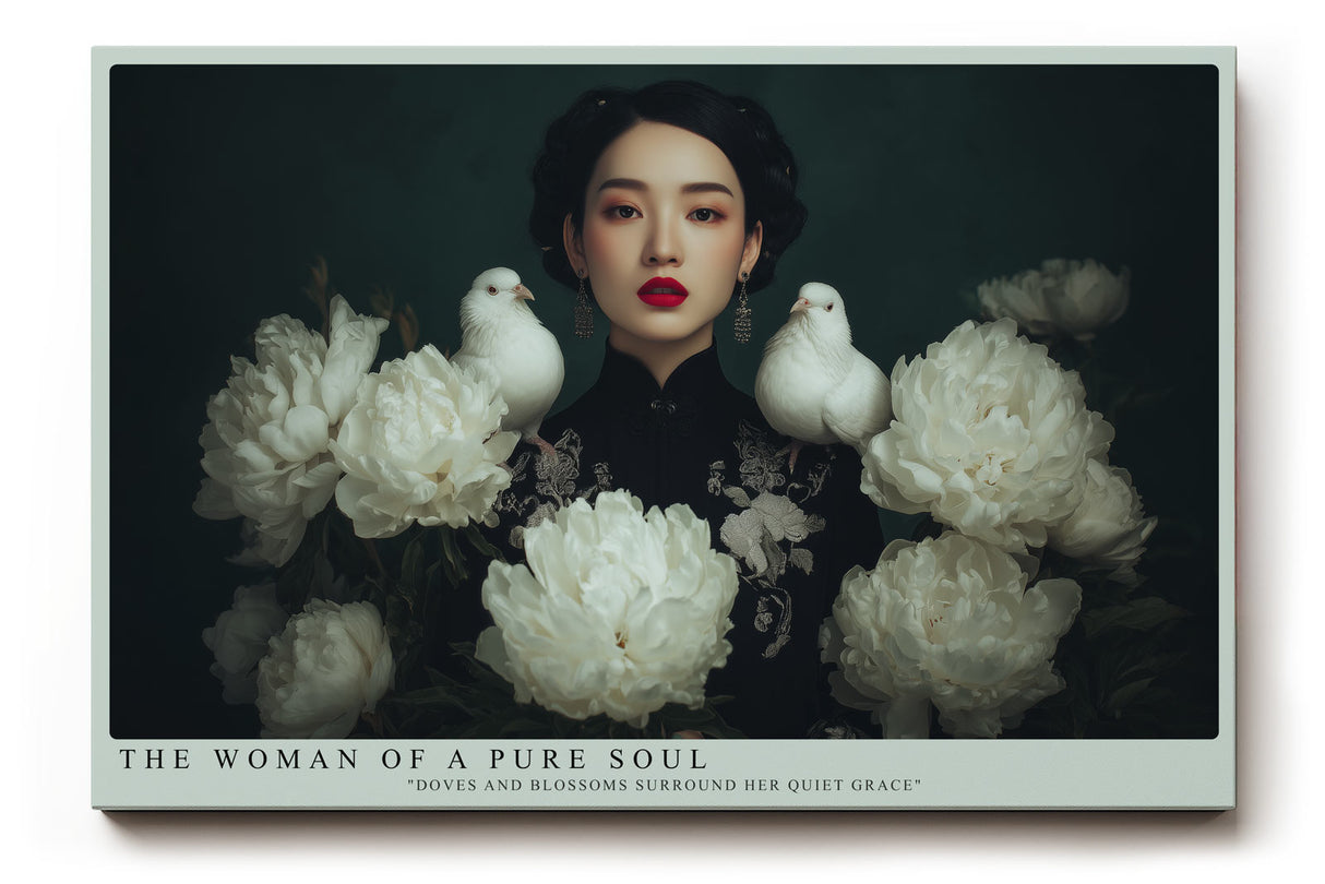 Paul Sinus Wandbild The Woman of a Pure Soul – Frau mit weißen Tauben und Blüten