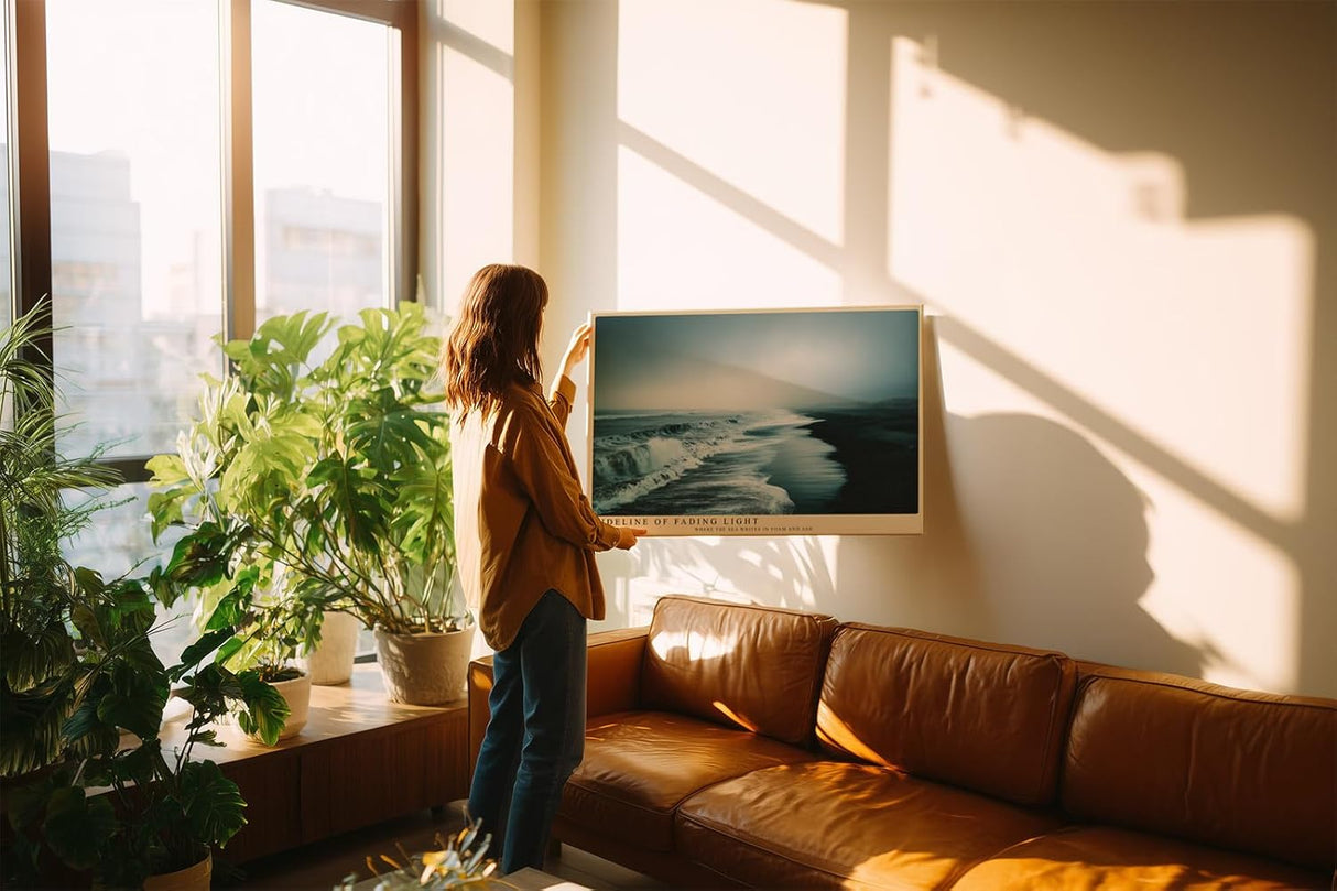 Paul Sinus Wandbild 120x80cm Tideline of Fading Light Ruhige Meereskueste mit Wellen Natur Landschaft Kunst fuer Wohnzimmer Schlafzimmer und Büro