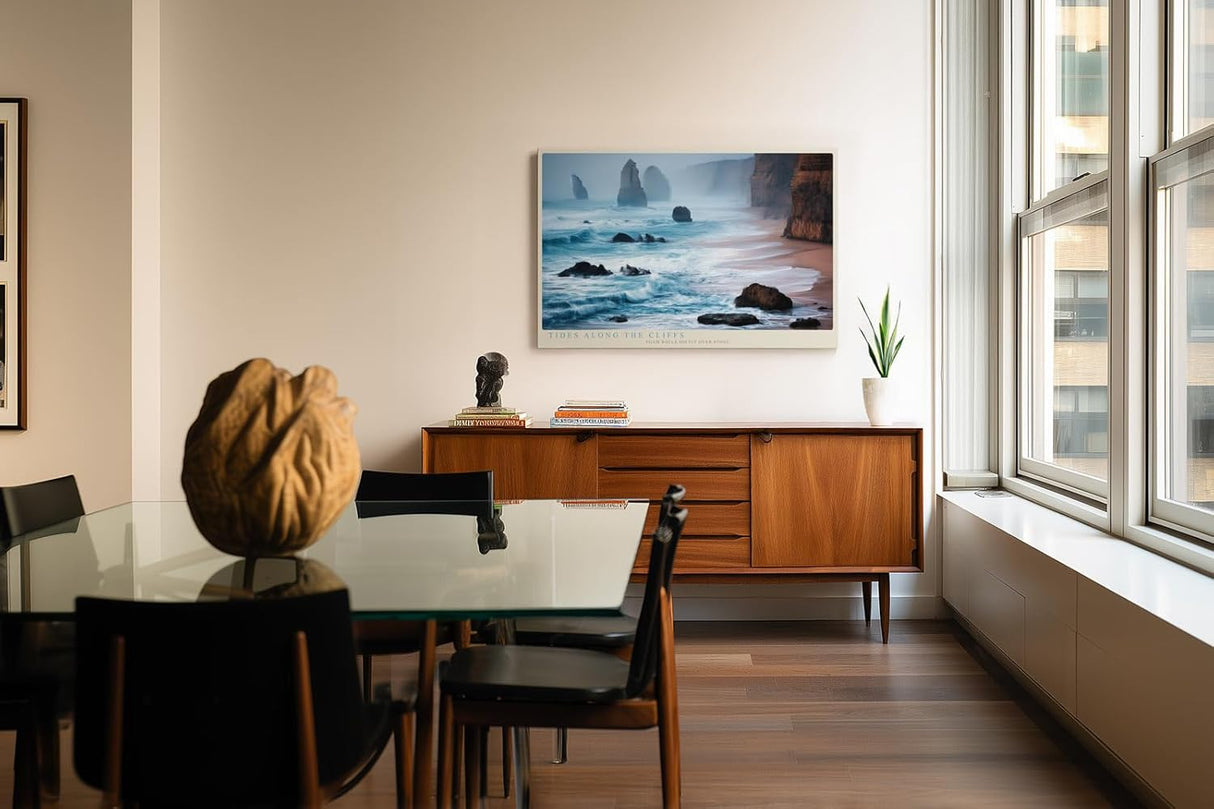 Paul Sinus Wandbild 120x80cm Tides Along the Cliffs Ruhige Meereskueste mit Felsen und Wellen Landschaft Kunst fuer Wohnzimmer Schlafzimmer und Büro