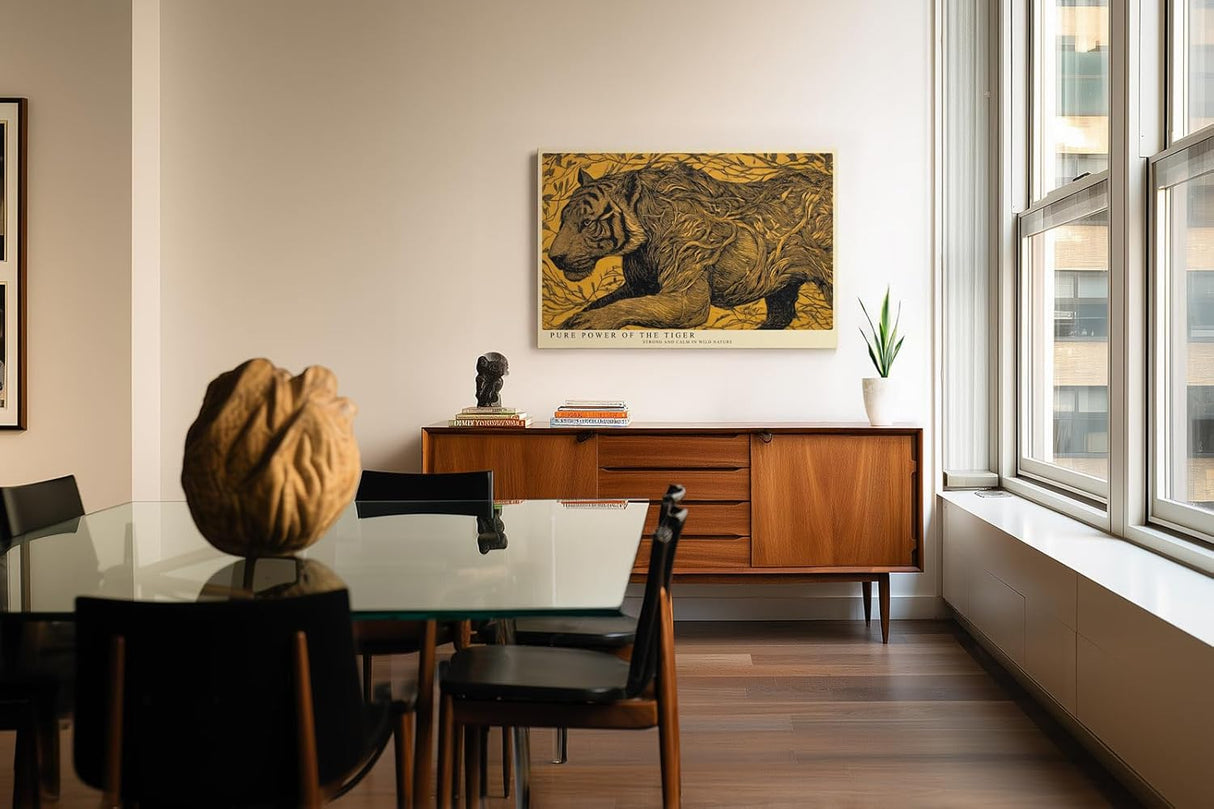 Paul Sinus Wandbild 120x80cm Tiger Illustration in Gold Schwarz Moderne Tierkunst Wanddekoration