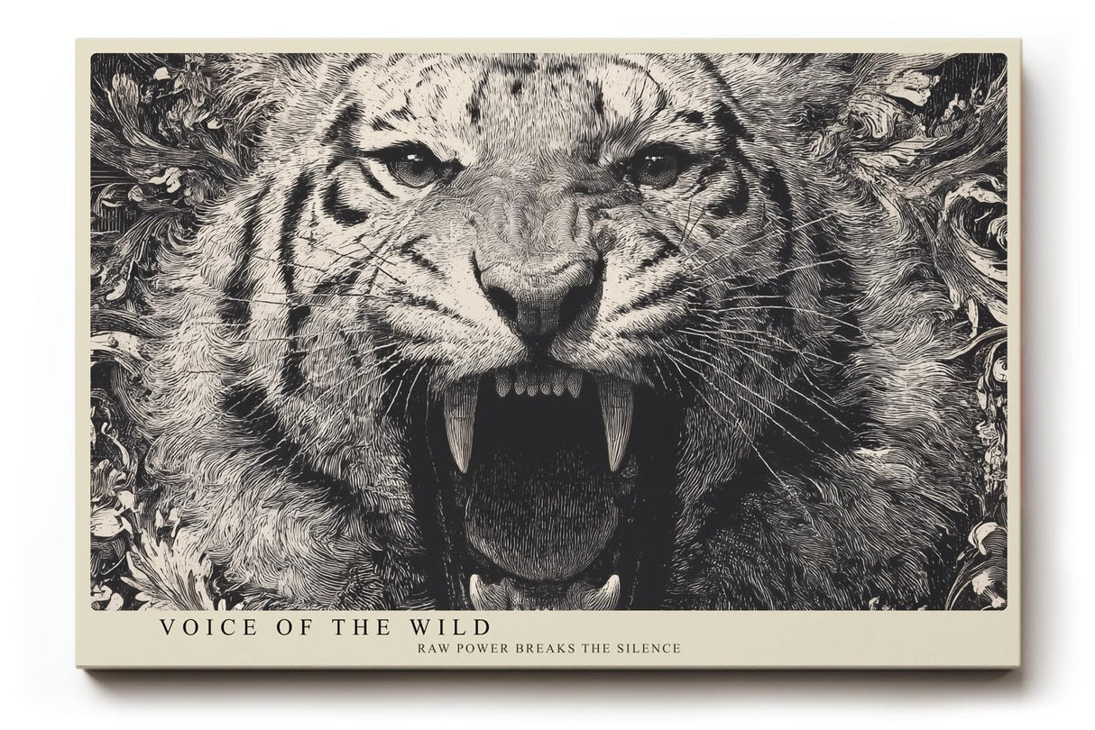 Paul Sinus Wandbild 120x80cm Tiger Portrait Schwarz Weiß Wildtier Kunst für Wohnzimmer Büro und Atelier